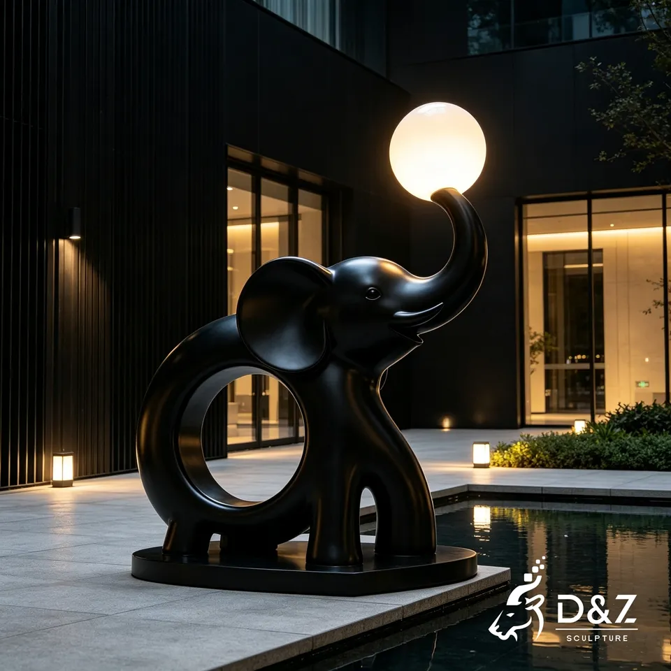Elephant Sculpture Floor Lamp | Hollow Stainless Steel Elephant Lamp with LED Light 6 Elephant Sculpture Floor Lamp | Hollow Stainless Steel Elephant Lamp with LED Light 6