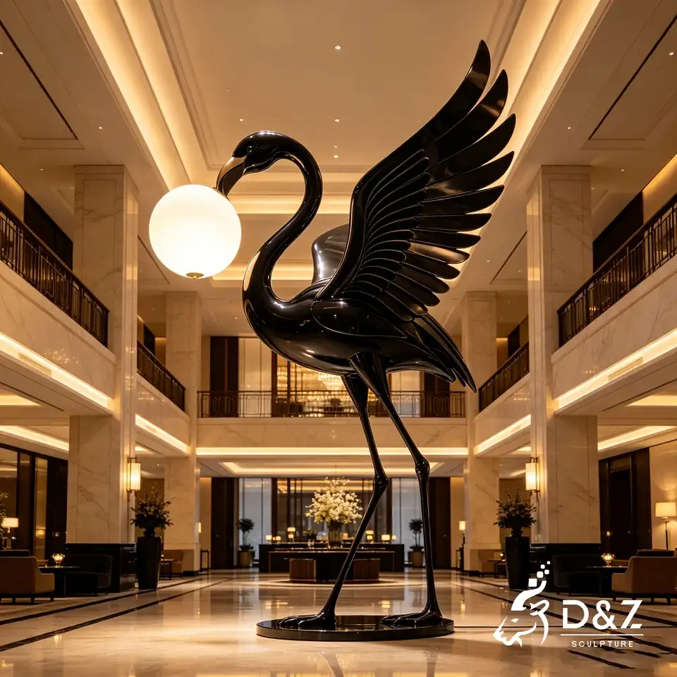 Flamingo Floor Lamp | Custom Metal Bird Sculpture Lamp for Hotel Lobby 3 Flamingo Floor Lamp | Custom Metal Bird Sculpture Lamp for Hotel Lobby 3