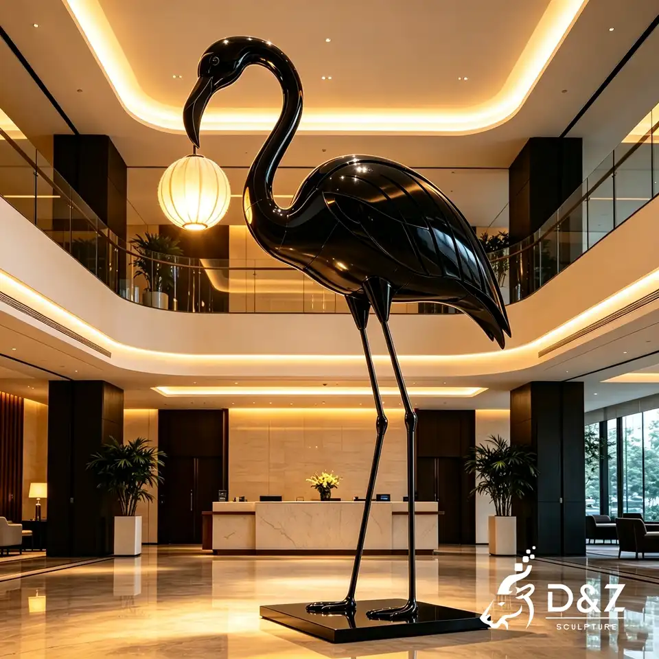 Flamingo Floor Lamp | Custom Metal Bird Sculpture Lamp for Hotel Lobby 4 Flamingo Floor Lamp | Custom Metal Bird Sculpture Lamp for Hotel Lobby 4