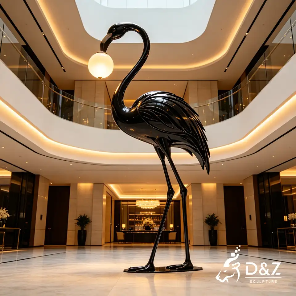 Flamingo Floor Lamp | Custom Metal Bird Sculpture Lamp for Hotel Lobby 5 Flamingo Floor Lamp | Custom Metal Bird Sculpture Lamp for Hotel Lobby 5