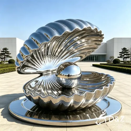 Large Clam Shell Sculpture | Custom Mirror Stainless Steel Shell Art 1