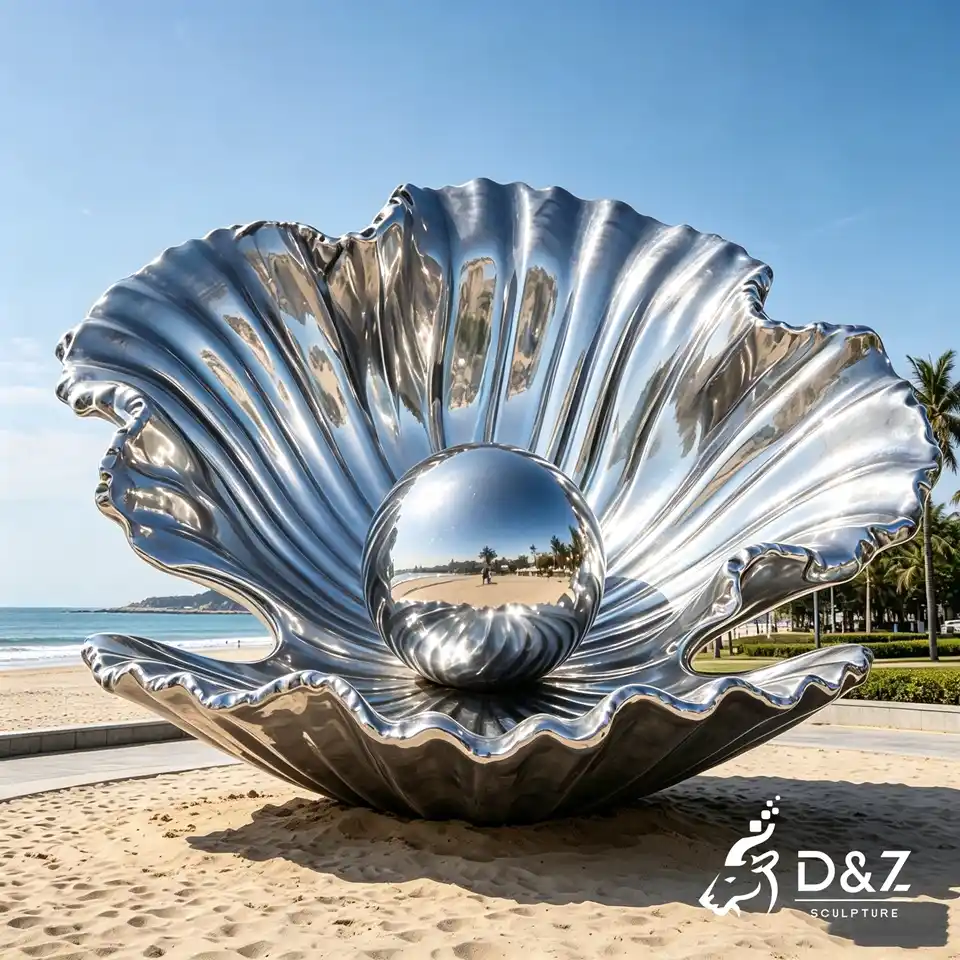 Large Clam Shell Sculpture | Custom Mirror Stainless Steel Shell Art 4 Large Clam Shell Sculpture | Custom Mirror Stainless Steel Shell Art 4