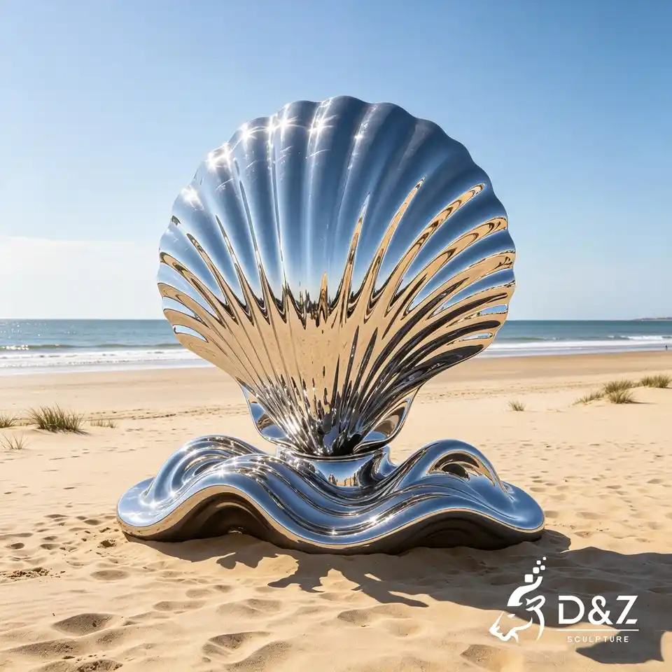 Large Clam Shell Sculpture | Custom Mirror Stainless Steel Shell Art 5 Large Clam Shell Sculpture | Custom Mirror Stainless Steel Shell Art 5
