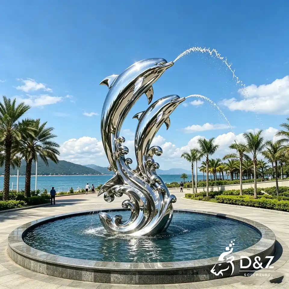 Outdoor Dolphin Water Fountain – Custom Stainless Steel Dolphin Sculpture Fountain 1
