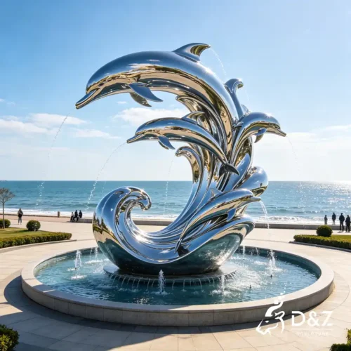 Outdoor Dolphin Water Fountain – Custom Stainless Steel Dolphin Sculpture Fountain 2