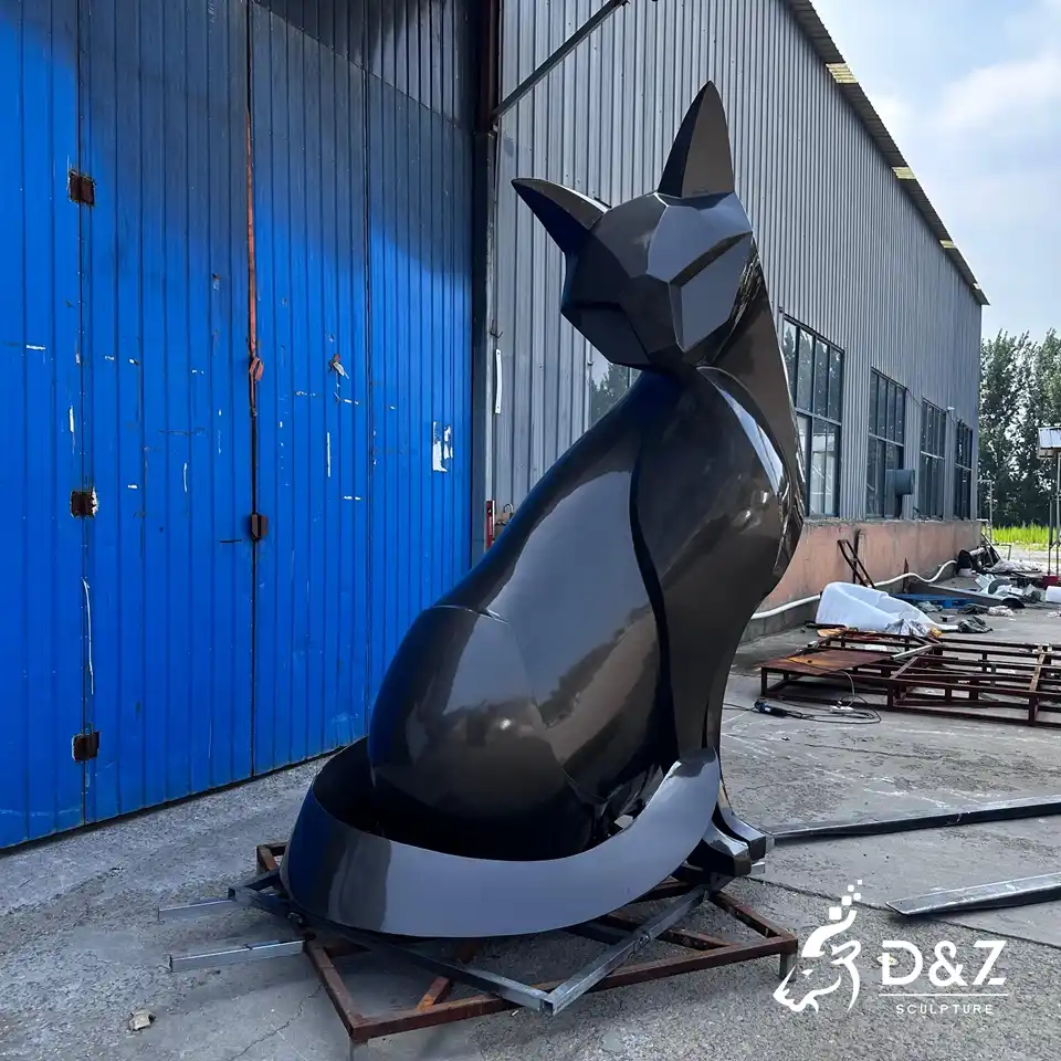 Outdoor Metal Cat Sculpture | Black Looking Back Sitting Cat 1 Outdoor Metal Cat Sculpture | Black Looking Back Sitting Cat 1