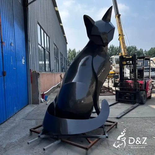 Outdoor Metal Cat Sculpture | Black Looking Back Sitting Cat 2