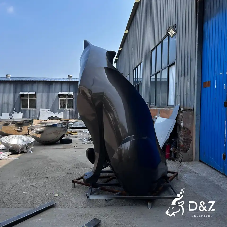 Outdoor Metal Cat Sculpture | Black Looking Back Sitting Cat 4 Outdoor Metal Cat Sculpture | Black Looking Back Sitting Cat 4