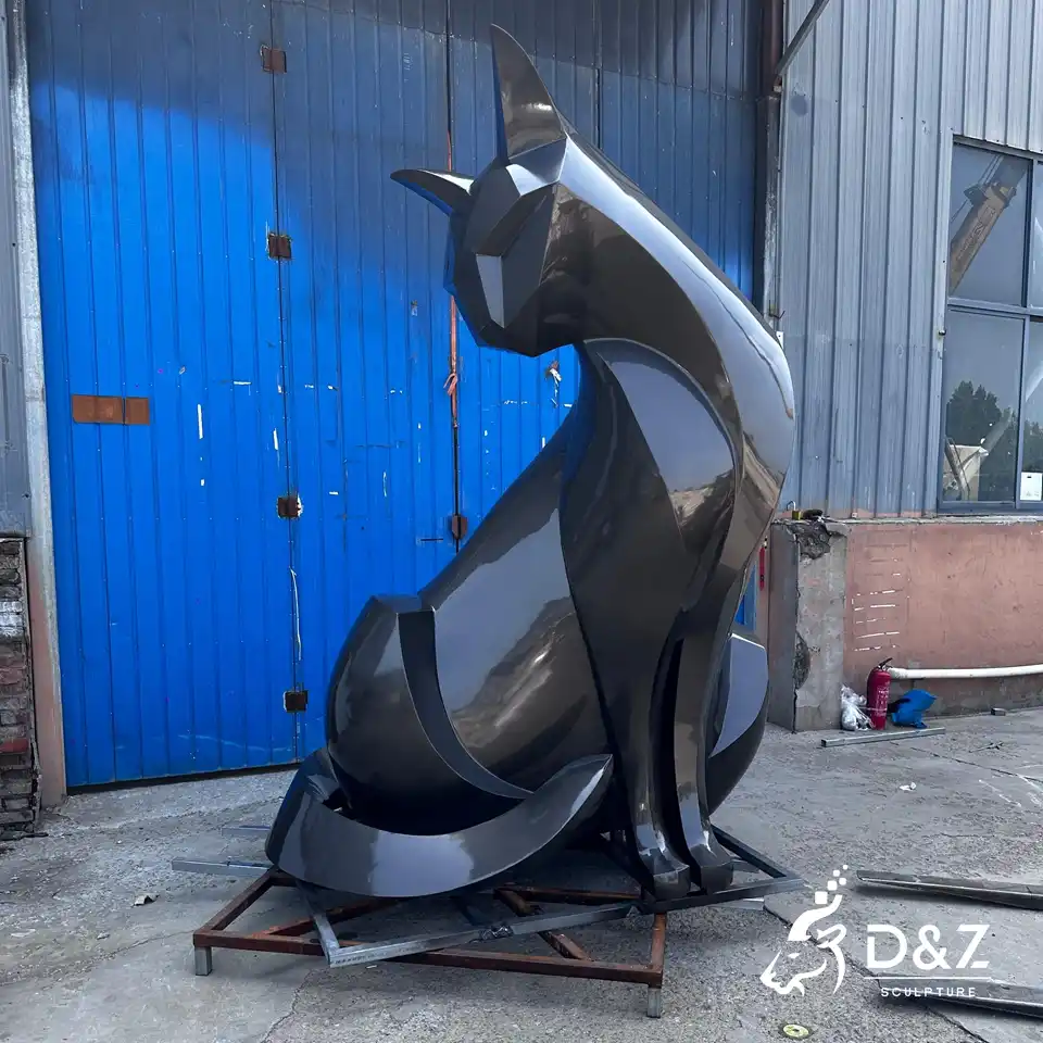 Outdoor Metal Cat Sculpture | Black Looking Back Sitting Cat 5 Outdoor Metal Cat Sculpture | Black Looking Back Sitting Cat 5