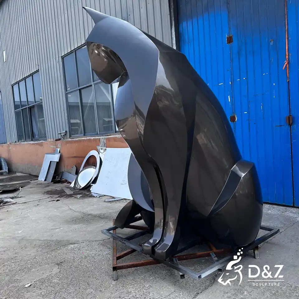 Outdoor Metal Cat Sculpture | Black Looking Back Sitting Cat 6 Outdoor Metal Cat Sculpture | Black Looking Back Sitting Cat 6