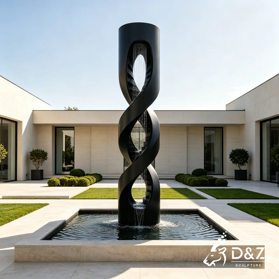 Large Spiral Garden Fountain | Black Stainless Steel Infinity Fountain Sculpture 1 Large Spiral Garden Fountain | Black Stainless Steel Infinity Fountain Sculpture 1
