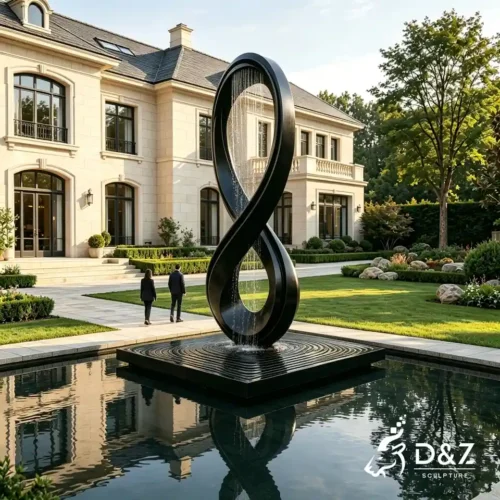 Large Spiral Garden Fountain | Black Stainless Steel Infinity Fountain Sculpture 2