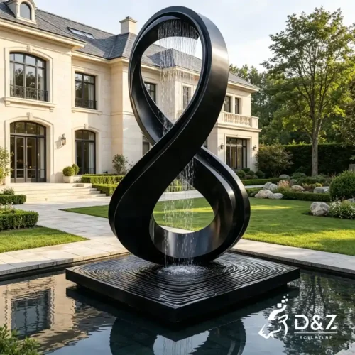 Large Spiral Garden Fountain | Black Stainless Steel Infinity Fountain Sculpture 2