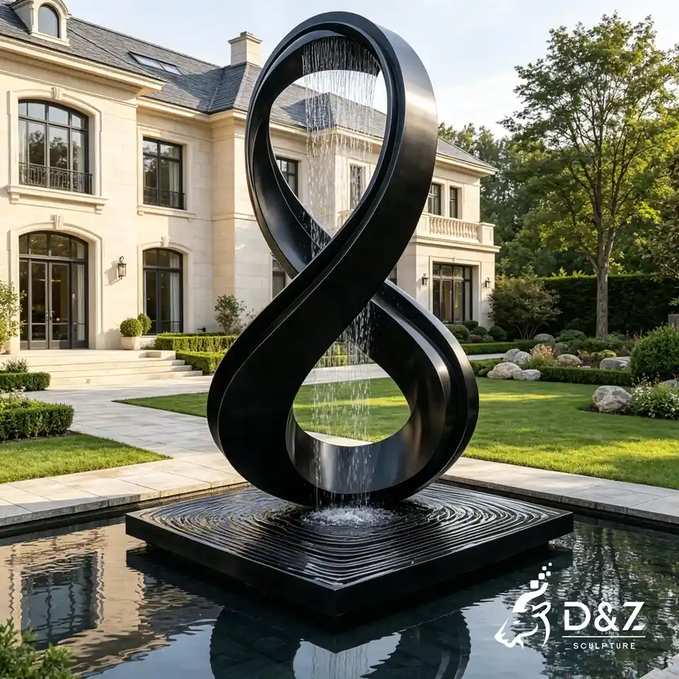 Large Spiral Garden Fountain | Black Stainless Steel Infinity Fountain Sculpture 2 Large Spiral Garden Fountain | Black Stainless Steel Infinity Fountain Sculpture 2
