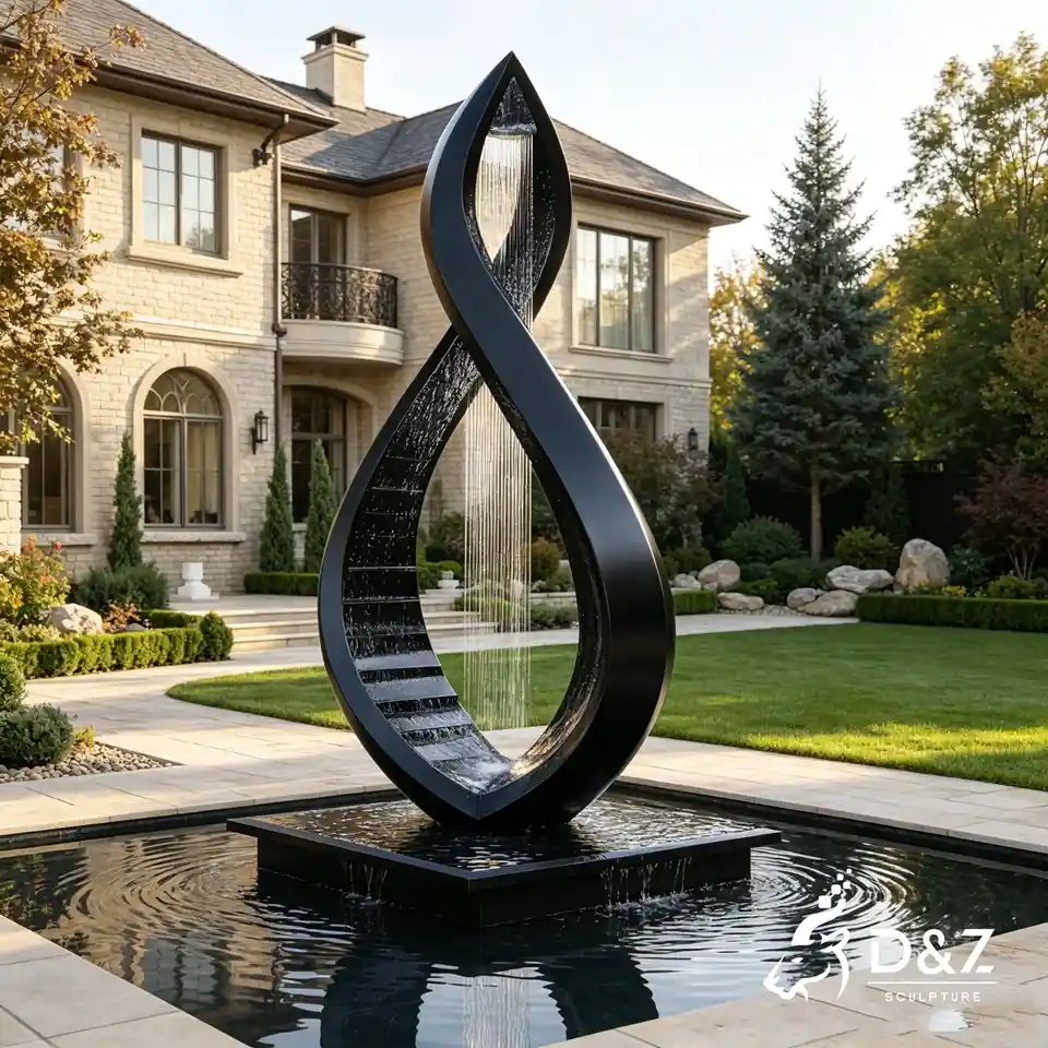 Large Spiral Garden Fountain | Black Stainless Steel Infinity Fountain Sculpture 3 Large Spiral Garden Fountain | Black Stainless Steel Infinity Fountain Sculpture 3