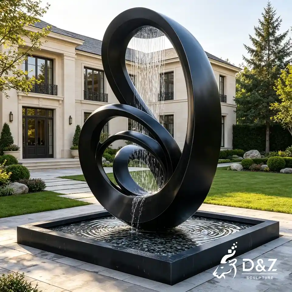Large Spiral Garden Fountain | Black Stainless Steel Infinity Fountain Sculpture 4 Large Spiral Garden Fountain | Black Stainless Steel Infinity Fountain Sculpture 4