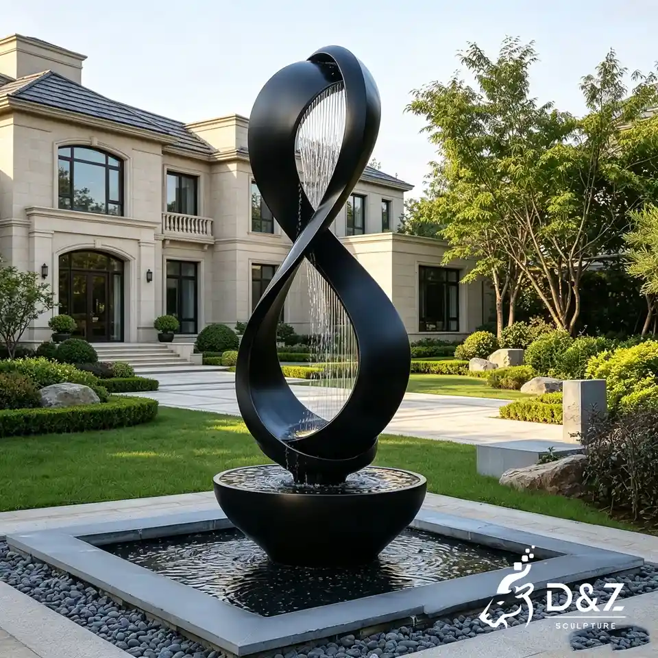 Large Spiral Garden Fountain | Black Stainless Steel Infinity Fountain Sculpture 5 Large Spiral Garden Fountain | Black Stainless Steel Infinity Fountain Sculpture 5