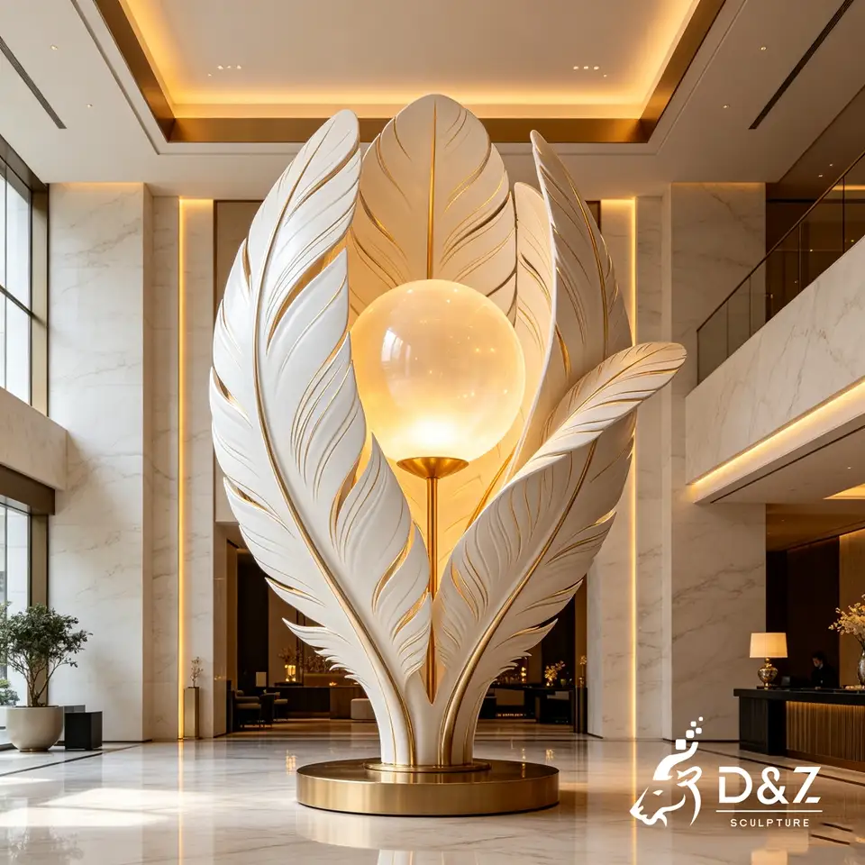 Stainless Steel Feather Floor Lamp | Large Modern Feather Sculpture Lighting 1