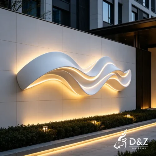 Abstract Modern Wall Sculpture | Flowing Form Stainless Steel Wall Art With LED Light 2