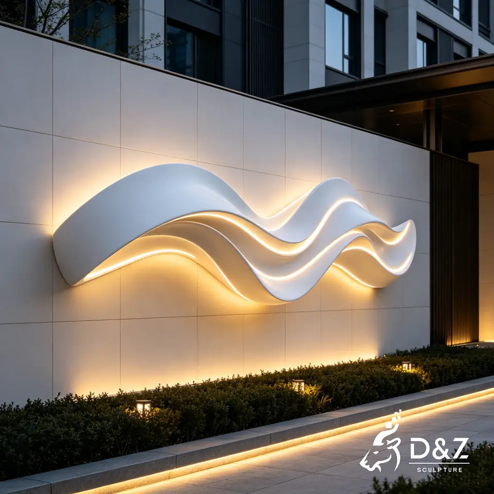 Abstract Modern Wall Sculpture | Flowing Form Stainless Steel Wall Art With LED Light 2 Abstract Modern Wall Sculpture | Flowing Form Stainless Steel Wall Art With LED Light 2