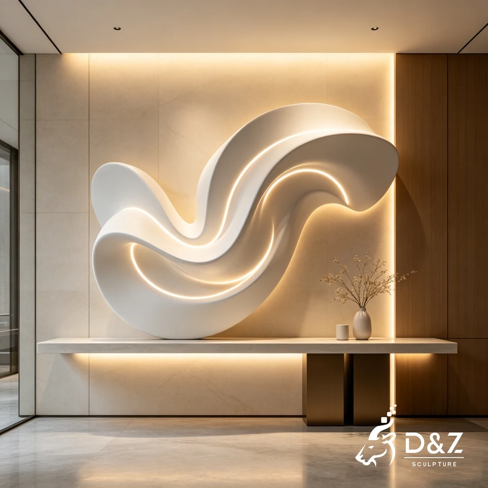 Abstract Modern Wall Sculpture | Flowing Form Stainless Steel Wall Art With LED Light 3 Abstract Modern Wall Sculpture | Flowing Form Stainless Steel Wall Art With LED Light 3