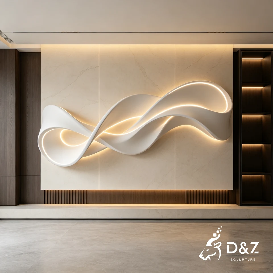 Abstract Modern Wall Sculpture | Flowing Form Stainless Steel Wall Art With LED Light 4 Abstract Modern Wall Sculpture | Flowing Form Stainless Steel Wall Art With LED Light 4