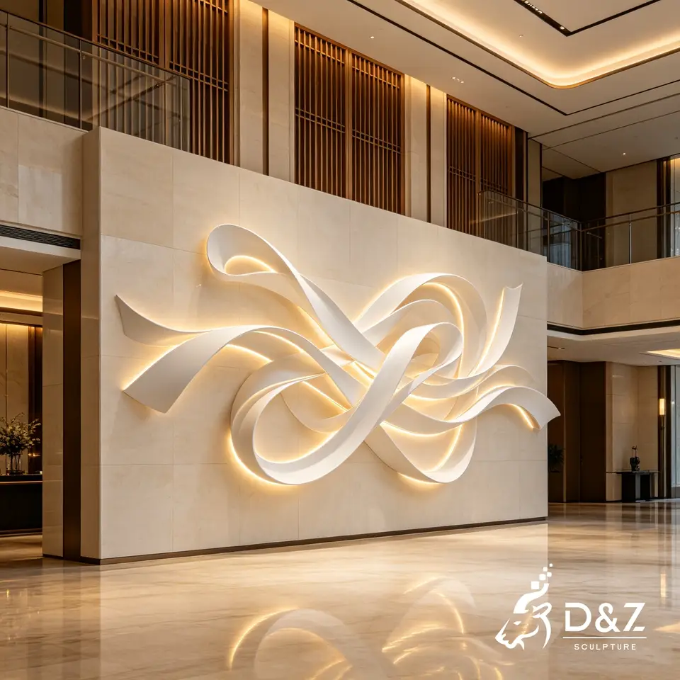 Abstract Modern Wall Sculpture | Flowing Form Stainless Steel Wall Art With LED Light 5 Abstract Modern Wall Sculpture | Flowing Form Stainless Steel Wall Art With LED Light 5