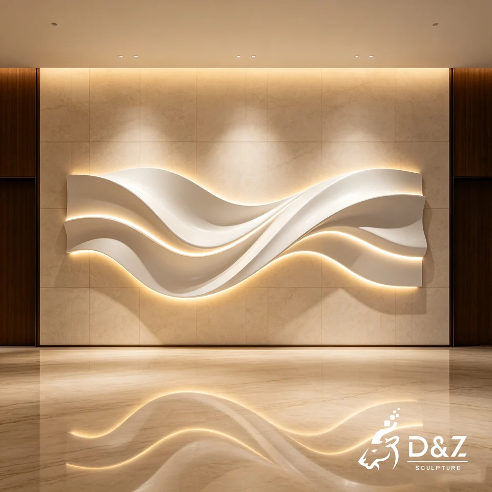 Abstract Modern Wall Sculpture | Flowing Form Stainless Steel Wall Art With LED Light 6 Abstract Modern Wall Sculpture | Flowing Form Stainless Steel Wall Art With LED Light 6