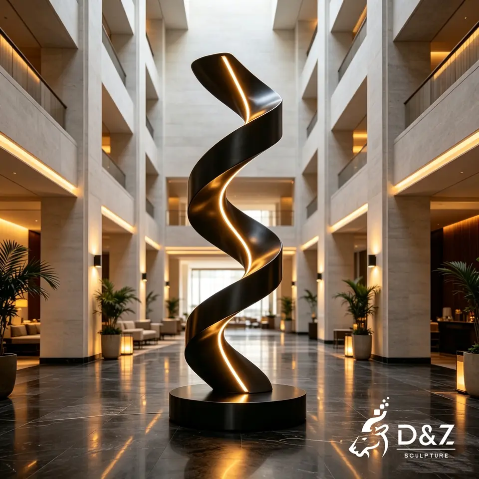 Black Art Deco Floor Lamp | LED Spiral Sculpture Light 6 Black Art Deco Floor Lamp | LED Spiral Sculpture Light 6