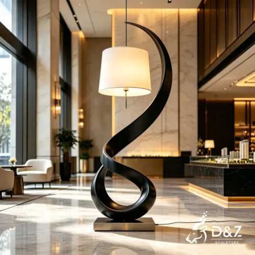 Black Art Deco Floor Lamp | LED Spiral Sculpture Light 1 Black Art Deco Floor Lamp | LED Spiral Sculpture Light 1