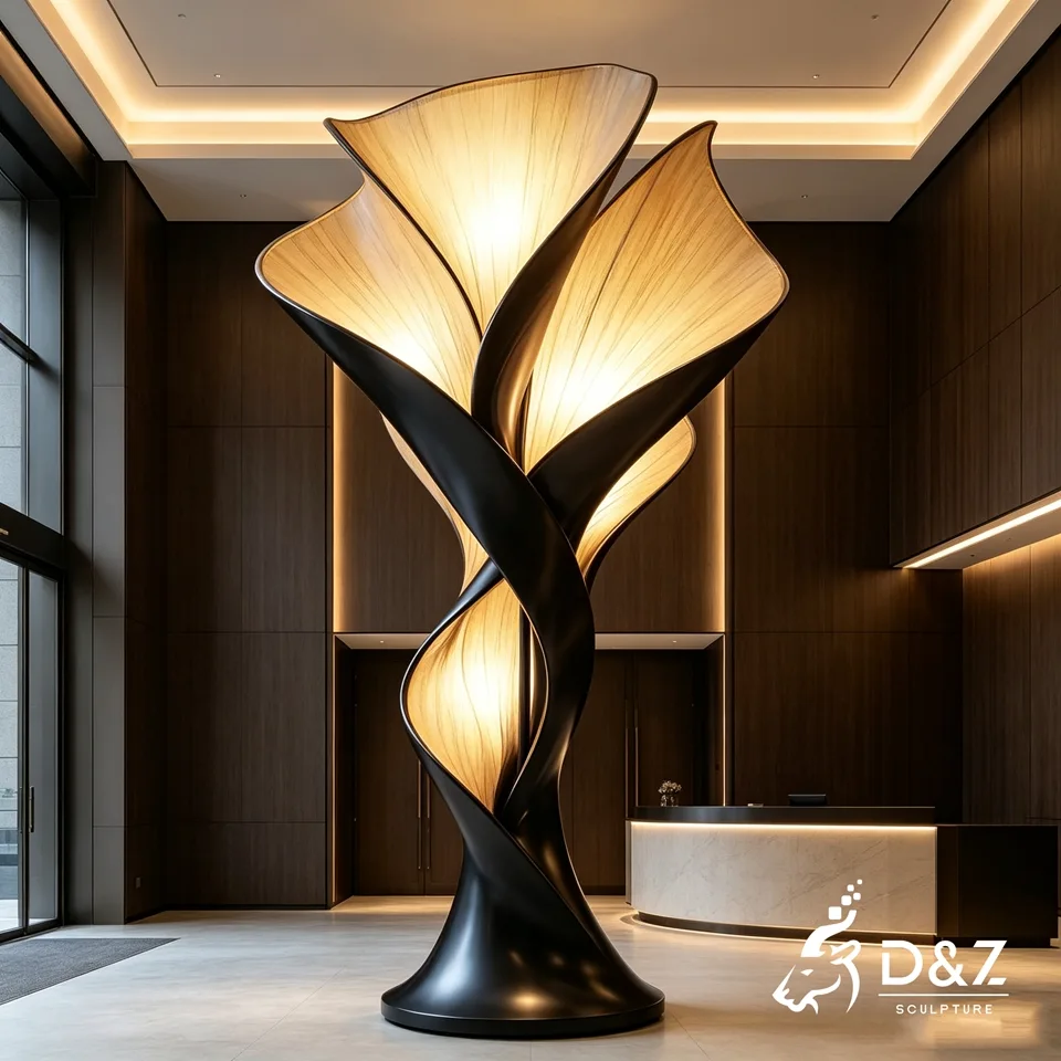 Black Art Deco Floor Lamp | LED Spiral Sculpture Light 2 Black Art Deco Floor Lamp | LED Spiral Sculpture Light 2