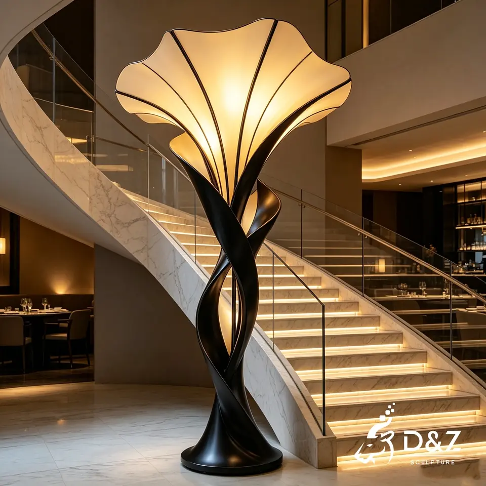 Black Art Deco Floor Lamp | LED Spiral Sculpture Light 3 Black Art Deco Floor Lamp | LED Spiral Sculpture Light 3