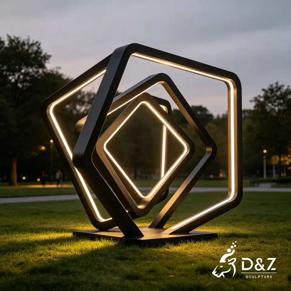Black Geometric Floor Lamp | Nesting Square LED Metal Art Sculpture 3 Black Geometric Floor Lamp | Nesting Square LED Metal Art Sculpture 3