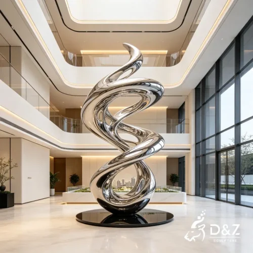 Large Modern Abstract Sculpture | Twisted Metal Sculpture Stainless Steel Art 2