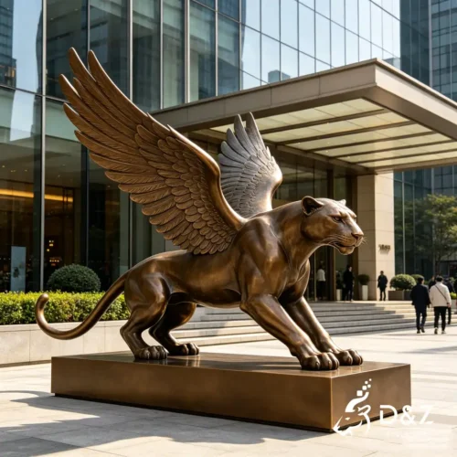 Vivid Bronze Leopard Statue with Wings for Commercial Spaces 1