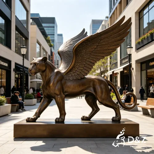 Vivid Bronze Leopard Statue with Wings for Commercial Spaces 2