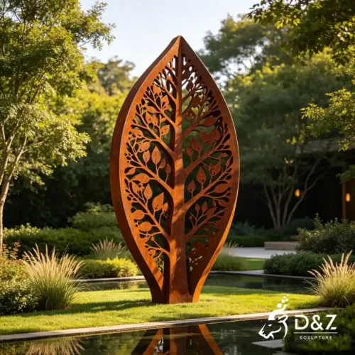 Modern Garden Sculpture | Hollow Corten Steel Leaf Sculpture for Landscape Art Decor 2