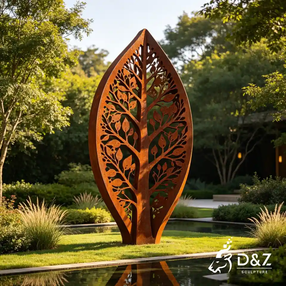 Modern Garden Sculpture | Hollow Corten Steel Leaf Sculpture for Landscape Art Decor 2 Modern Garden Sculpture | Hollow Corten Steel Leaf Sculpture for Landscape Art Decor 2