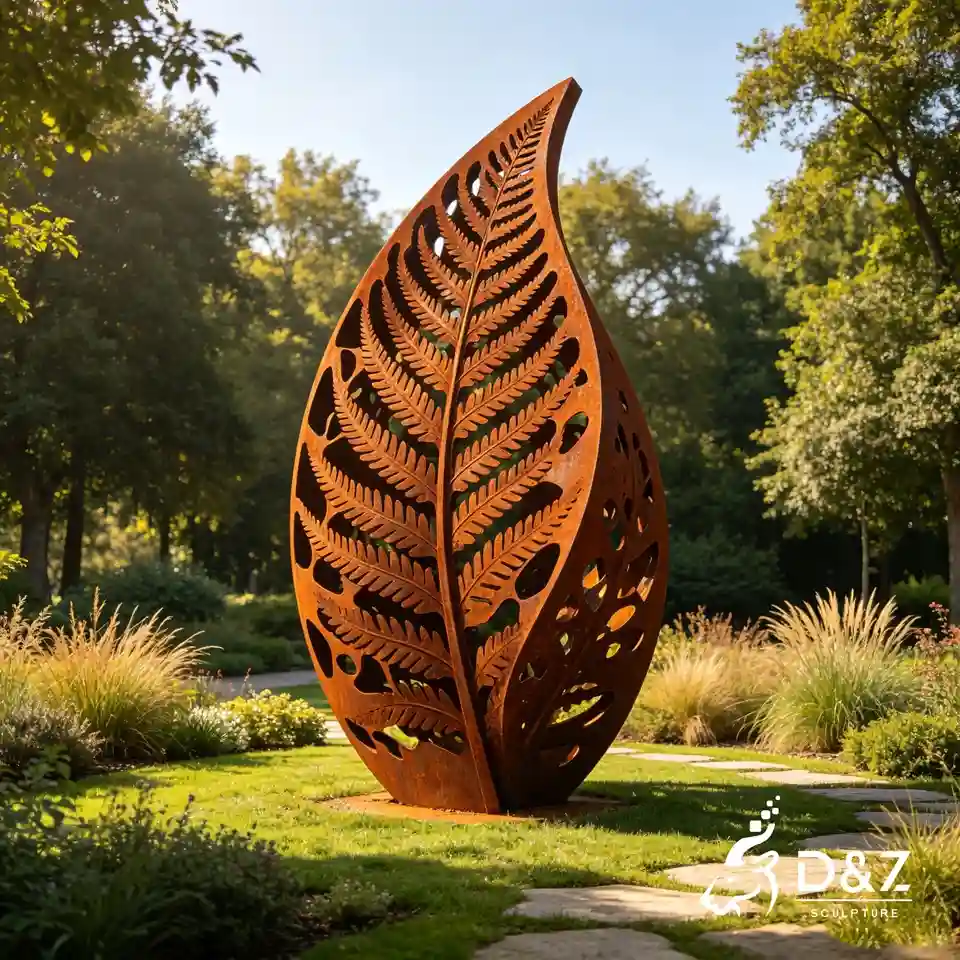 Modern Garden Sculpture | Hollow Corten Steel Leaf Sculpture for Landscape Art Decor 3 Modern Garden Sculpture | Hollow Corten Steel Leaf Sculpture for Landscape Art Decor 3