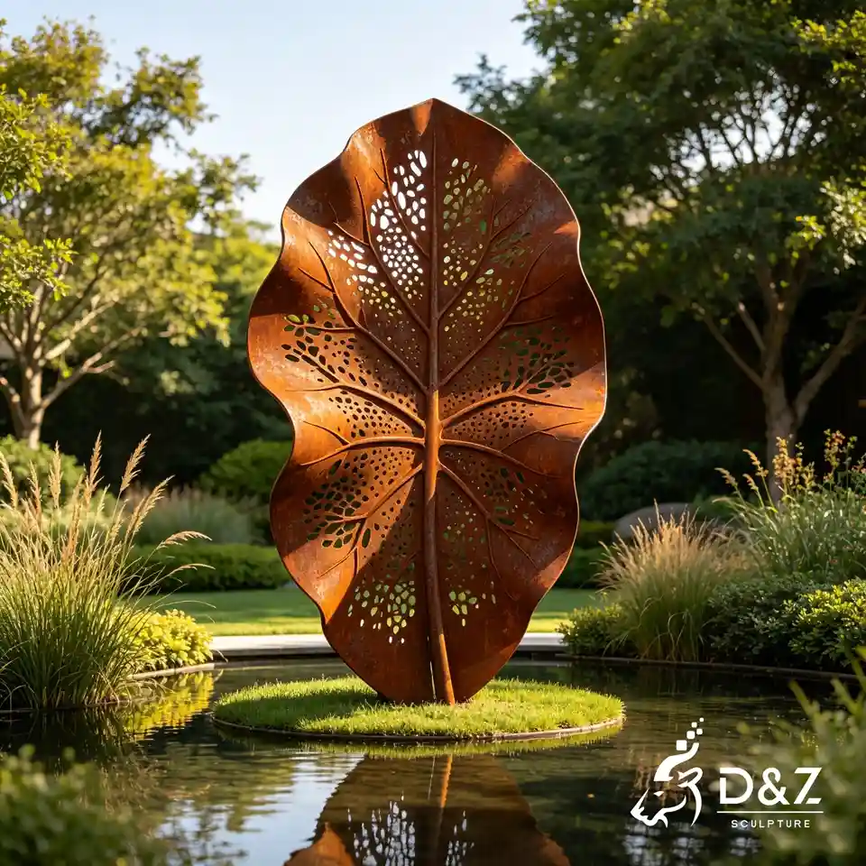 Modern Garden Sculpture | Hollow Corten Steel Leaf Sculpture for Landscape Art Decor 4 Modern Garden Sculpture | Hollow Corten Steel Leaf Sculpture for Landscape Art Decor 4