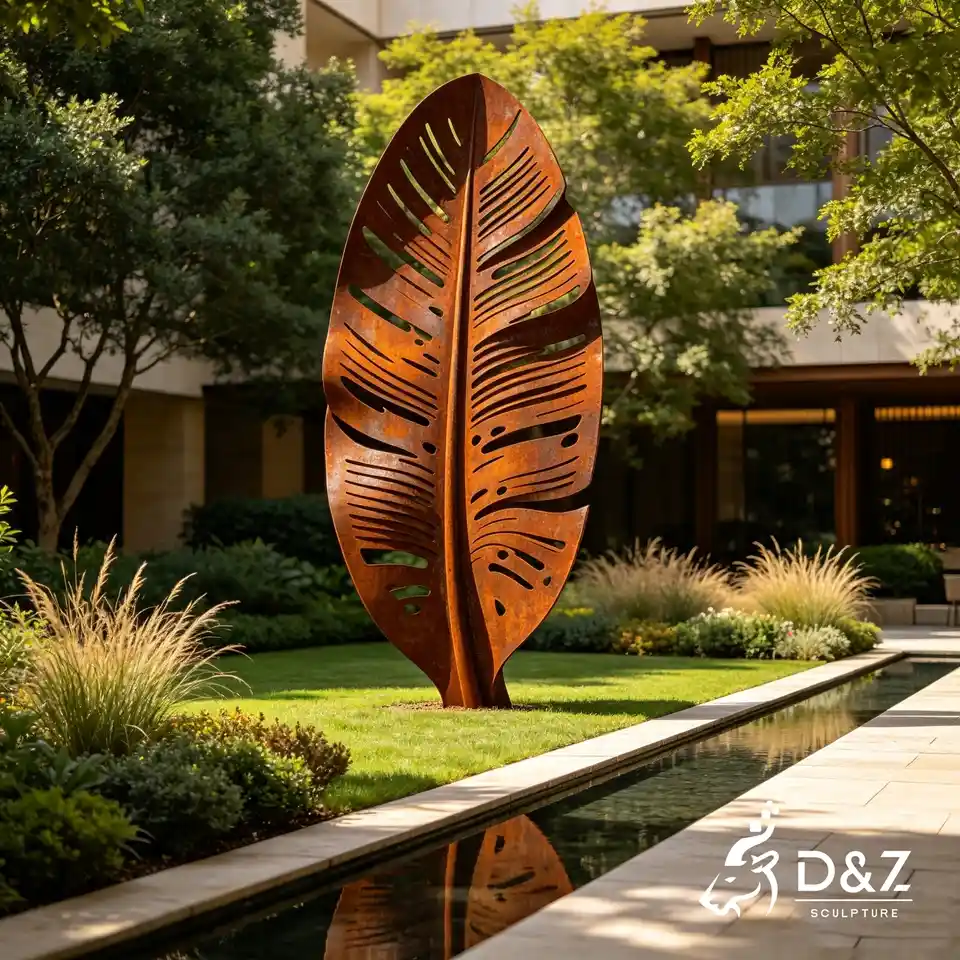 Modern Garden Sculpture | Hollow Corten Steel Leaf Sculpture for Landscape Art Decor 5 Modern Garden Sculpture | Hollow Corten Steel Leaf Sculpture for Landscape Art Decor 5