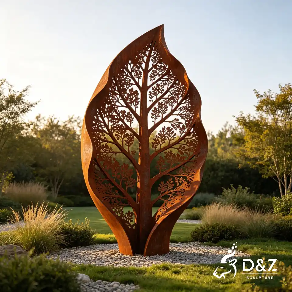 Modern Garden Sculpture | Hollow Corten Steel Leaf Sculpture for Landscape Art Decor 6 Modern Garden Sculpture | Hollow Corten Steel Leaf Sculpture for Landscape Art Decor 6