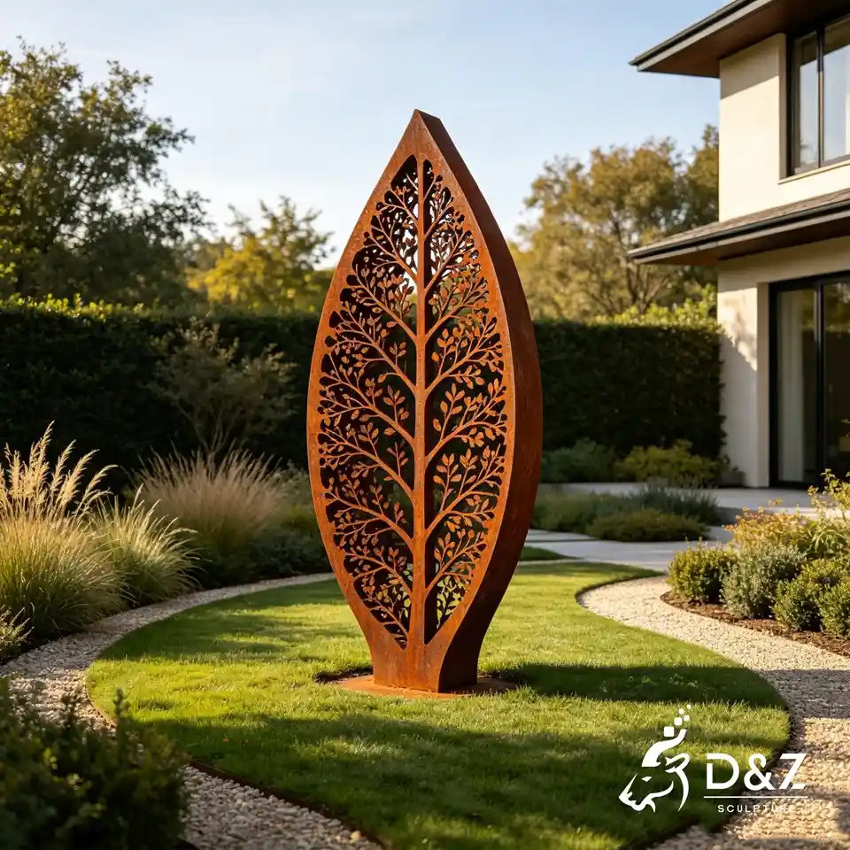 Modern Garden Sculpture | Hollow Corten Steel Leaf Sculpture for Landscape Art Decor 7 Modern Garden Sculpture | Hollow Corten Steel Leaf Sculpture for Landscape Art Decor 7