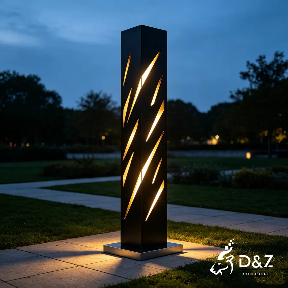 Modern Outdoor Floor Lamp | Hollow Metal Sculpture Landscape Lighting 1 Modern Outdoor Floor Lamp | Hollow Metal Sculpture Landscape Lighting 1