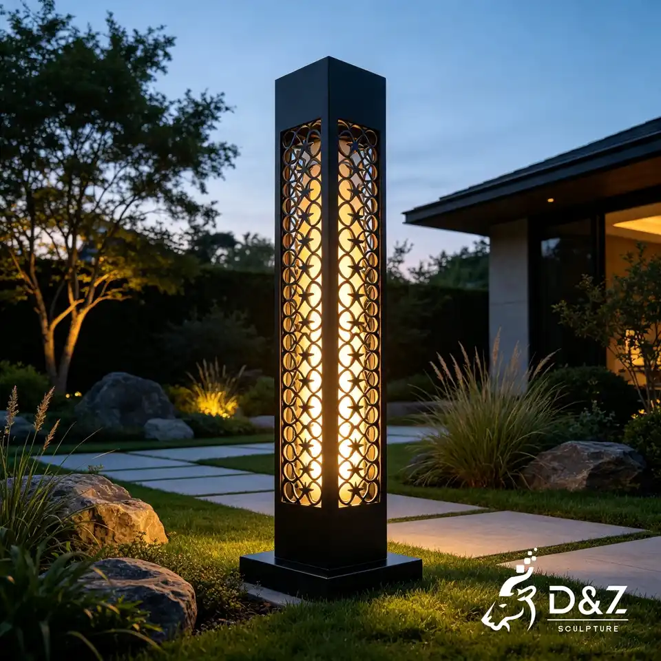 Modern Outdoor Floor Lamp | Hollow Metal Sculpture Landscape Lighting 3 Modern Outdoor Floor Lamp | Hollow Metal Sculpture Landscape Lighting 3