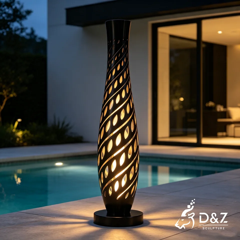Modern Outdoor Floor Lamp | Hollow Metal Sculpture Landscape Lighting 4 Modern Outdoor Floor Lamp | Hollow Metal Sculpture Landscape Lighting 4