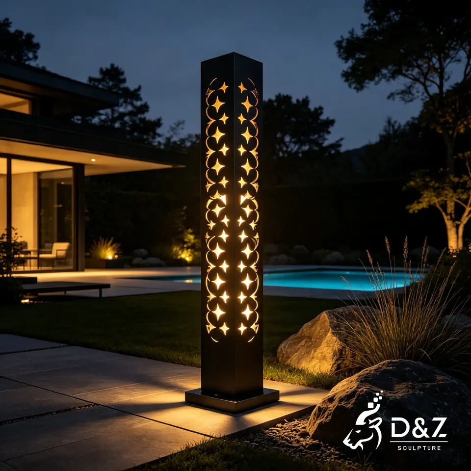 Modern Outdoor Floor Lamp | Hollow Metal Sculpture Landscape Lighting 6 Modern Outdoor Floor Lamp | Hollow Metal Sculpture Landscape Lighting 6