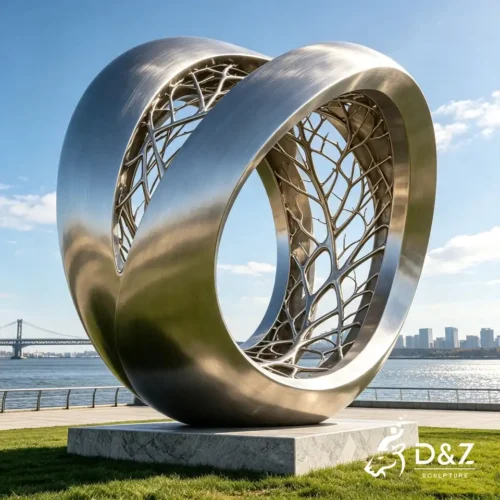 Modern Stainless Steel Sculpture | Leaf Branch Ring Outdoor Sculpture 1 Modern Stainless Steel Sculpture | Leaf Branch Ring Outdoor Sculpture 1