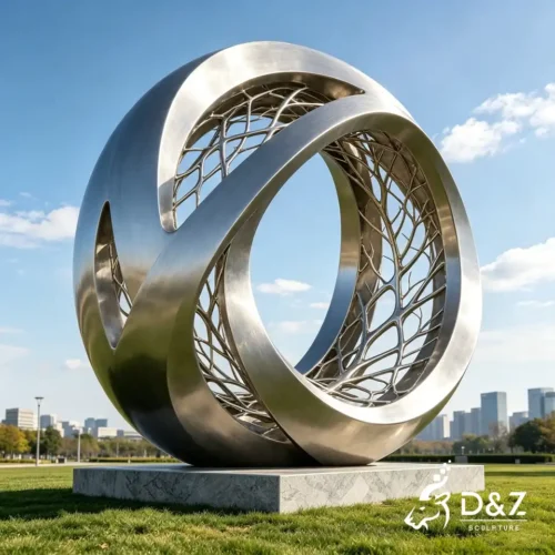 Modern Stainless Steel Sculpture | Leaf Branch Ring Outdoor Sculpture 2