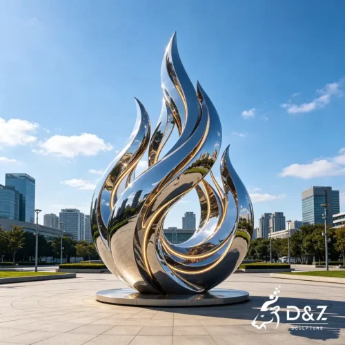 Outdoor Abstract Sculpture | Metal Flame Sculpture in Stainless Steel for Outdoor 1